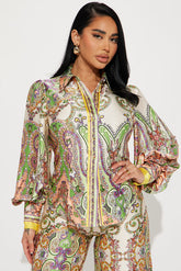 Maldives Satin Pant Set - Green/combo