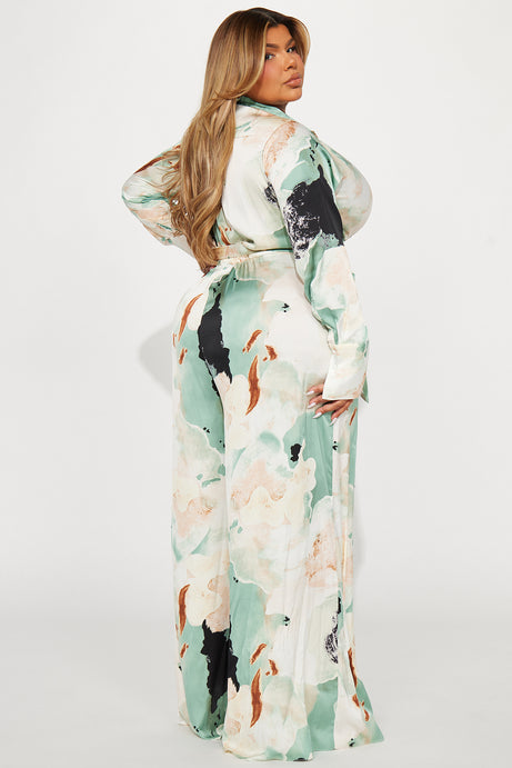 Take Me Away SatinJumpsuit - Green/combo