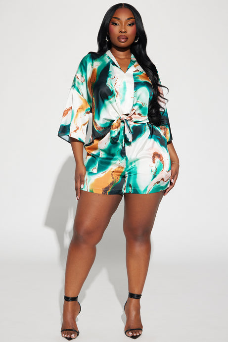 Janice Satin Short Set - Green/combo