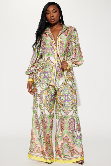 Maldives Satin Pant Set - Green/combo