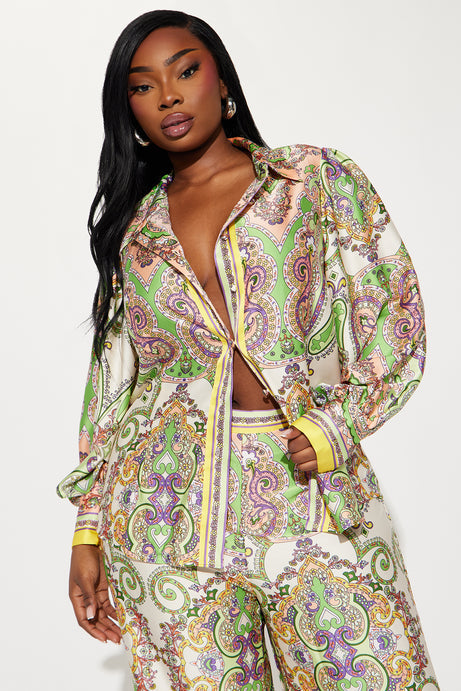 Maldives Satin Pant Set - Green/combo