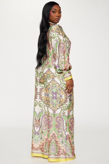 Maldives Satin Pant Set - Green/combo