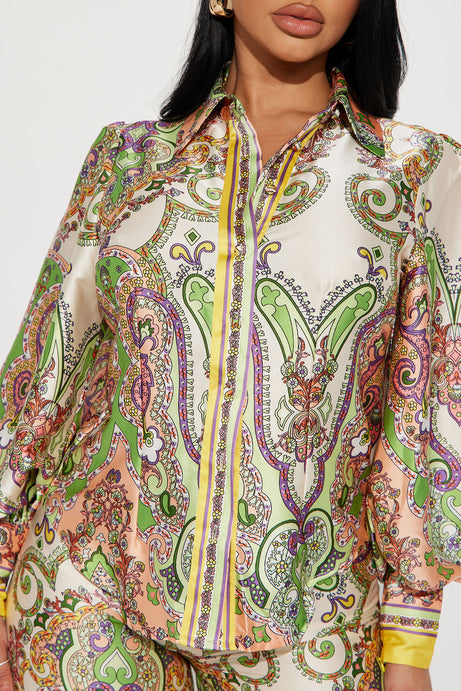 Maldives Satin Pant Set - Green/combo