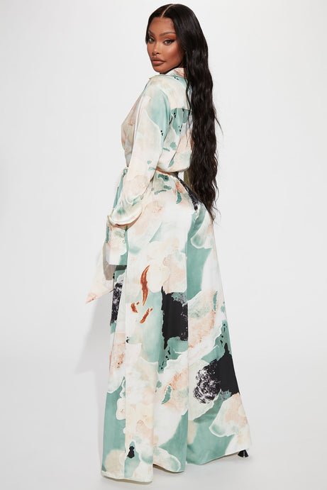 Take Me Away SatinJumpsuit - Green/combo