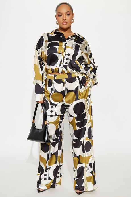 Kamila Satin Pant Set - Green/combo