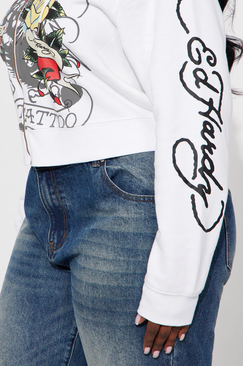 Ed Hardy Brave Eagle Zip Front Hoodie - White