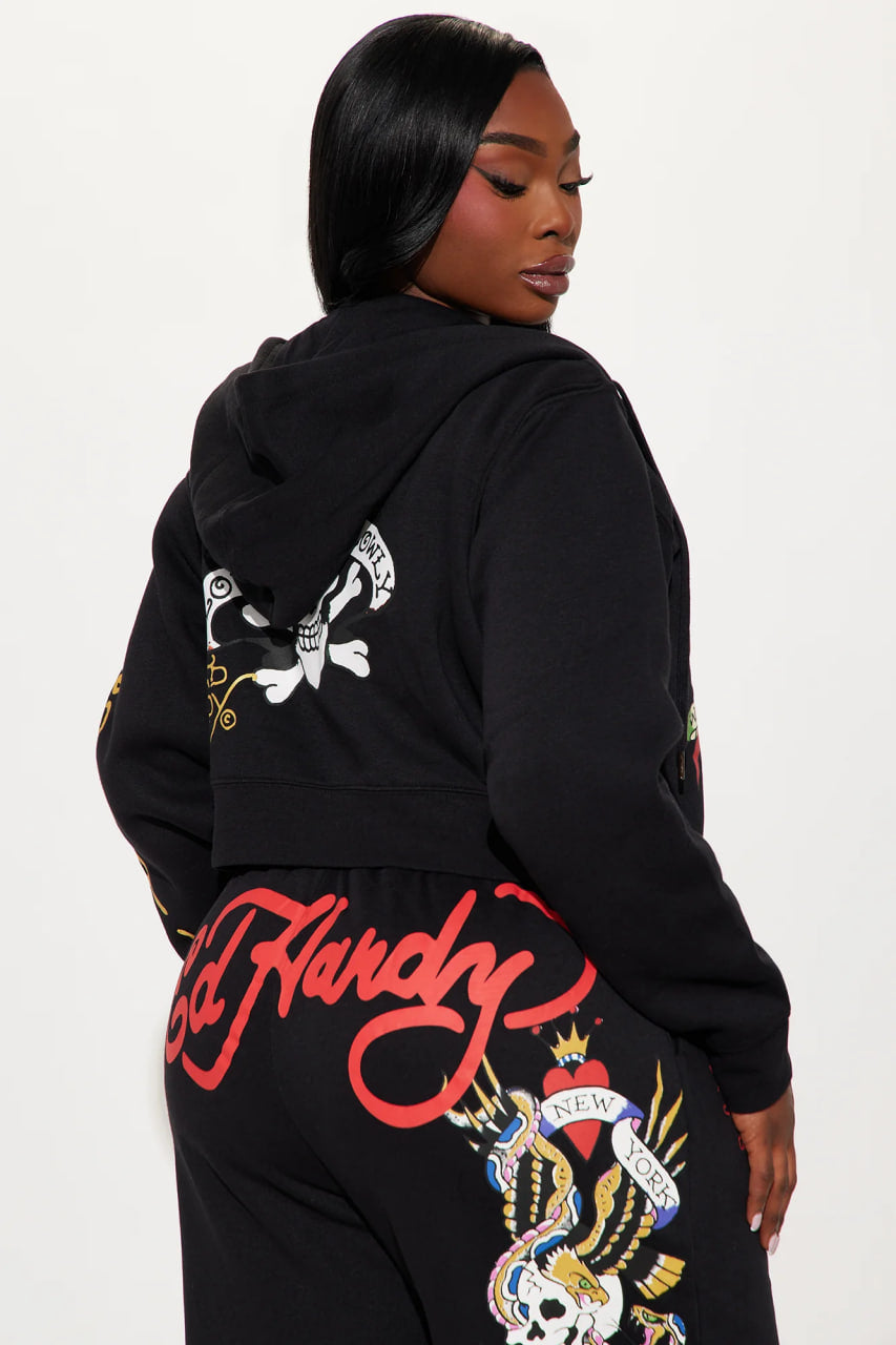Love Kills Ed Hardy Zip Front Hoodie - Black