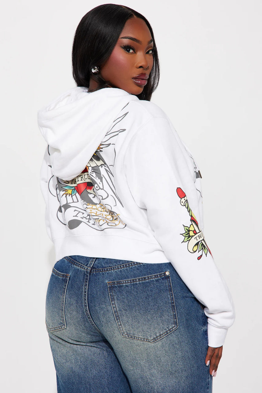 Ed Hardy Brave Eagle Zip Front Hoodie - White