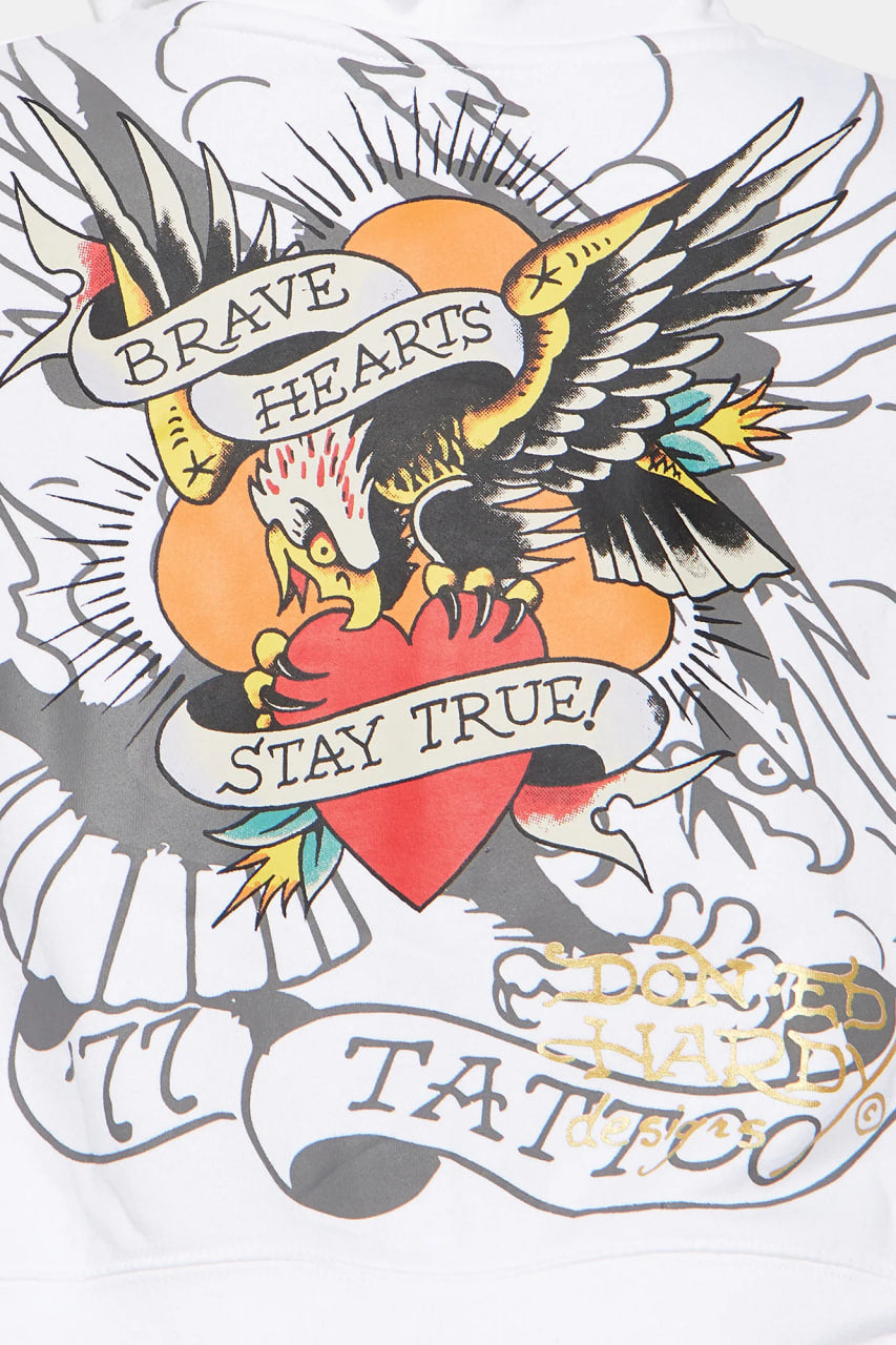 Ed Hardy Brave Eagle Zip Front Hoodie - White
