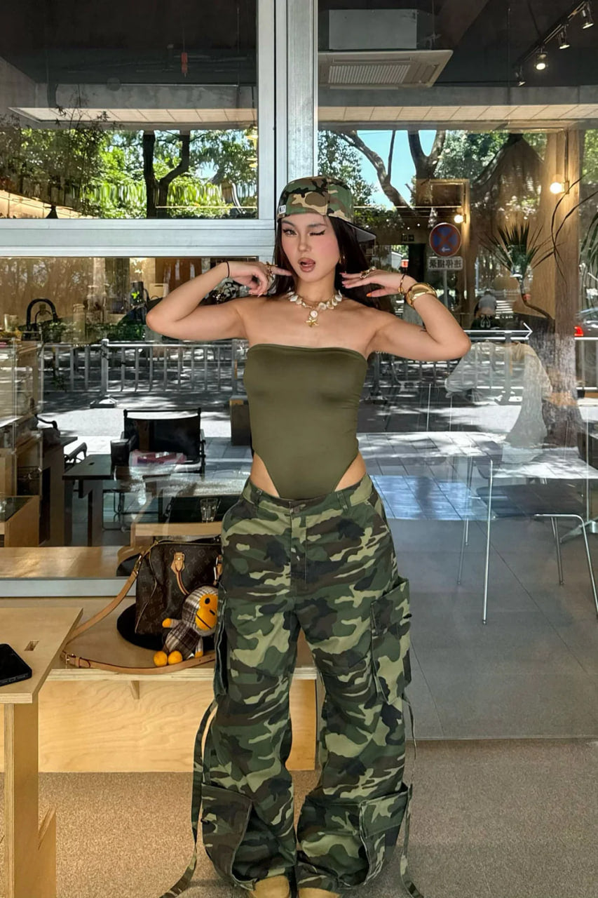 Level You Up Camo Cargo Pant - Olive/combo