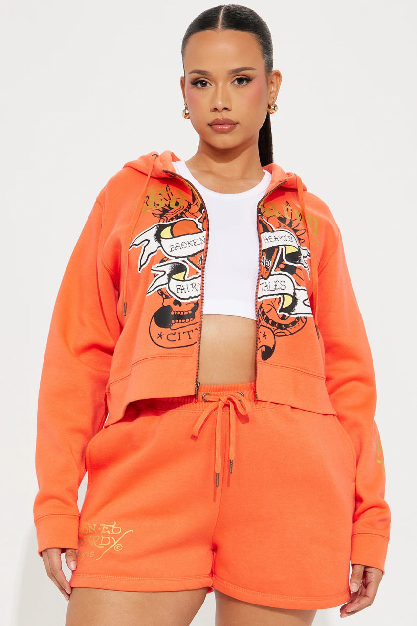 Ed Hardy Heart Tattoo Front Hoodie - Peach