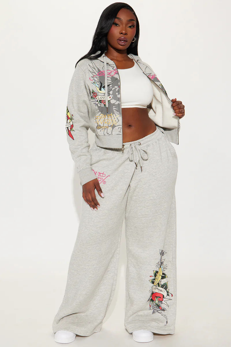 Ed Hardy Rose And Sword Sweatpant - Heather Grey