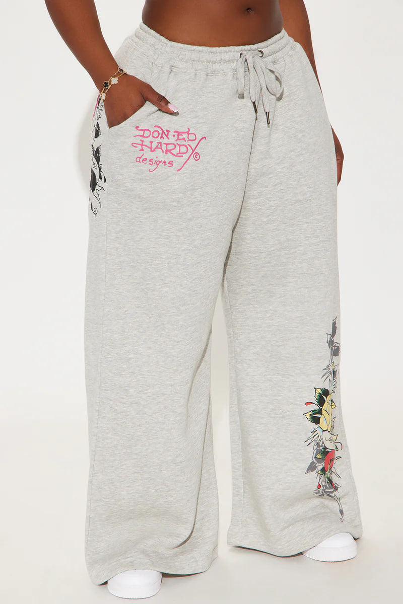 Ed Hardy Rose And Sword Sweatpant - Heather Grey