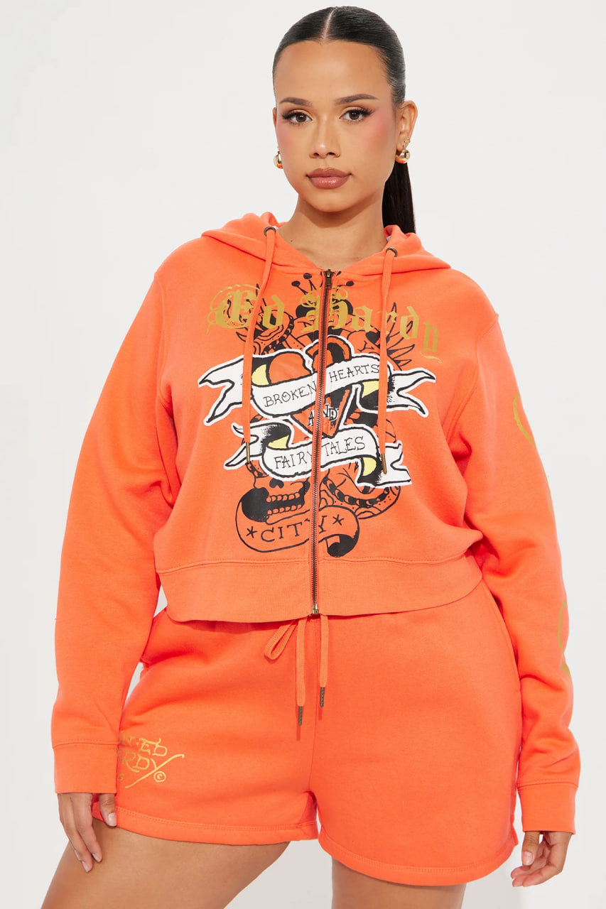 Ed Hardy Heart Tattoo Front Hoodie - Peach