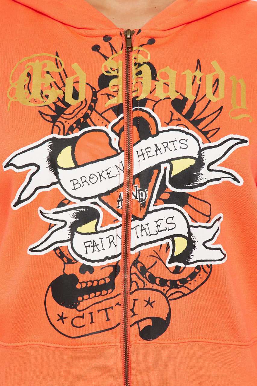 Ed Hardy Heart Tattoo Front Hoodie - Peach