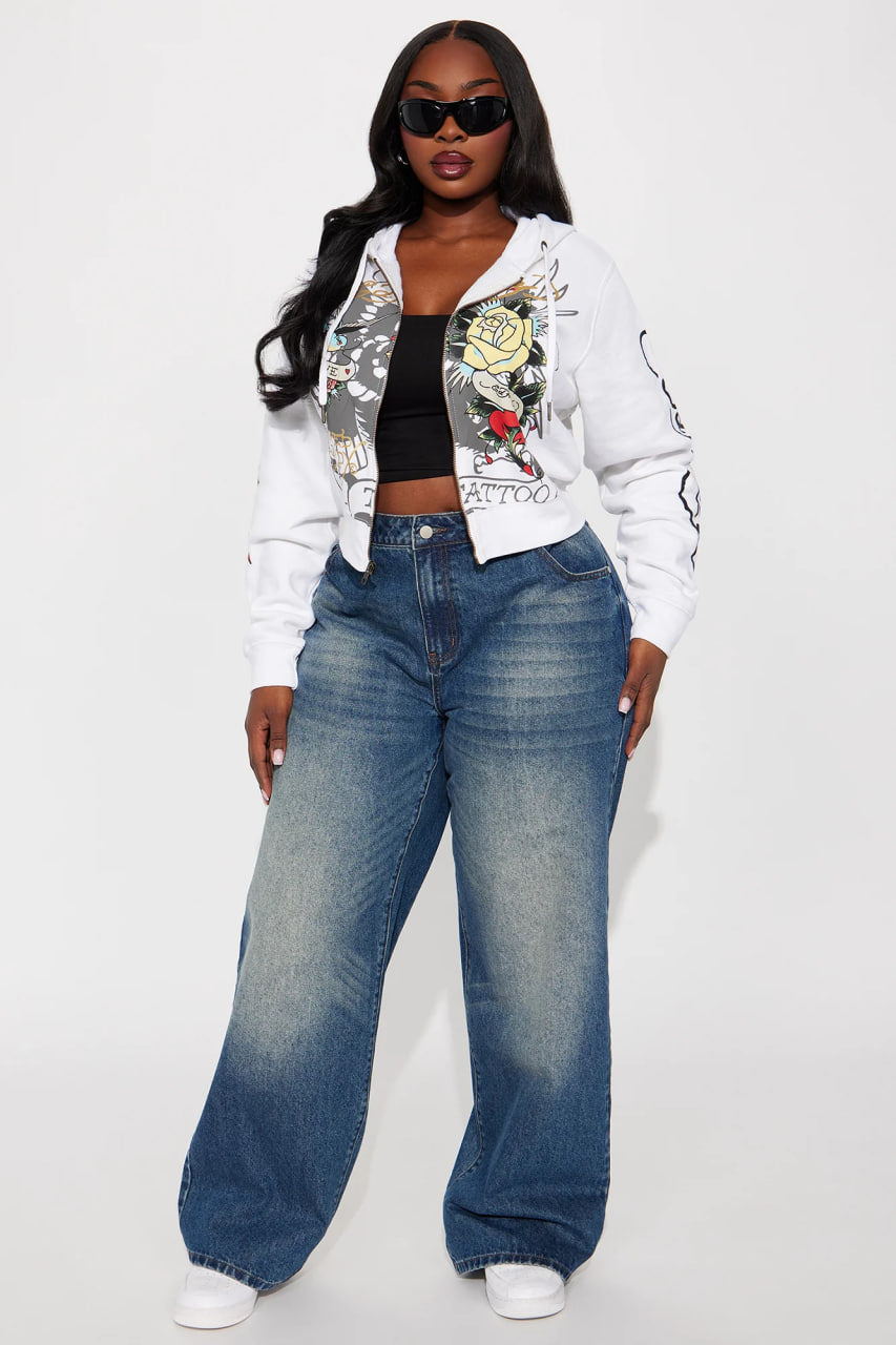 Ed Hardy Brave Eagle Zip Front Hoodie - White